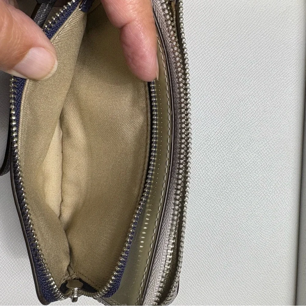 Coach Periwinkle Blue & Cream Double Corner Zip Wristlet - Picture 10 of 14